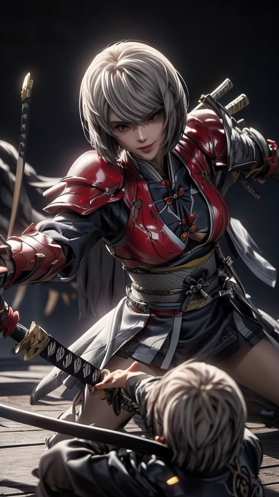 Samurai, very strong, current in the body, chain wrapped around arm 