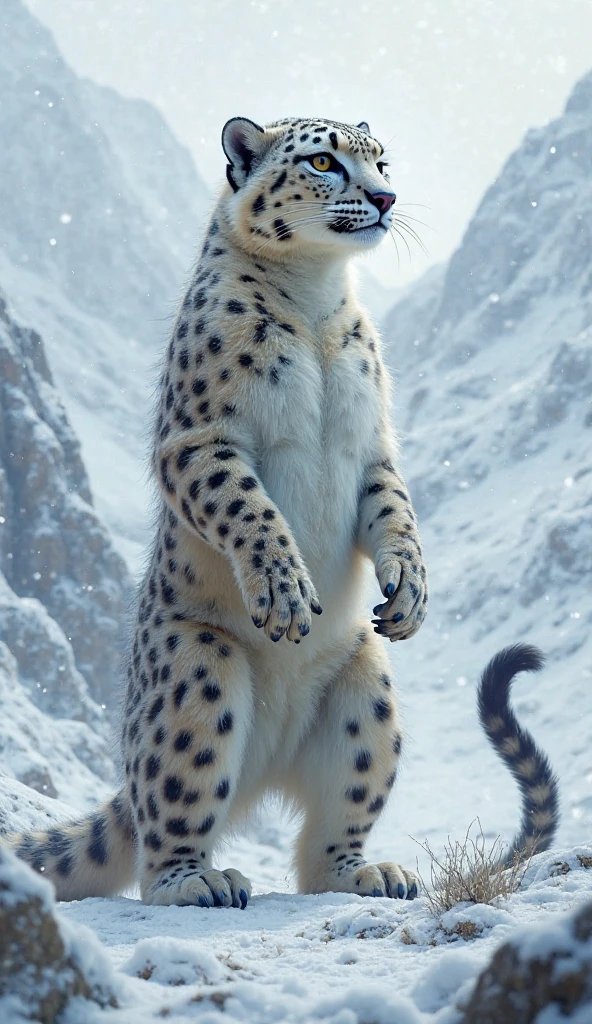 bust shot, detailed ski resort setting, cool lighting, (solo:1.3),
BREAK, staring into the camera, 20 years old, anthro leopard snow leopard female with white spotted fur, muscular, lean build, thin tail, blue eyes, (short silver hair, asymmetrical cut hairstyle), leopard snout, feline teeth, fangs, (extremely long feline tongue, drooling, drool flowing from tongue), (realistic fur, hairy fur, wiry hair over body, fur over body, detailed fur texture), (wearing a grey sports bra, wearing black shorts), large breasts, claws, paws, black paw pads