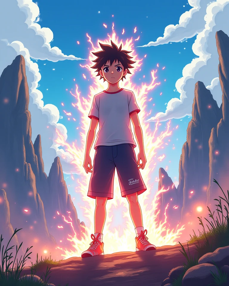 A boy in anime theme with his visible aura