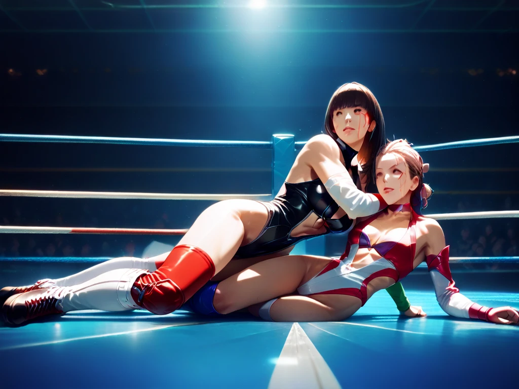 Girl wrestling，Barefoot，swim wears，combats，In the ring，sweet --auto