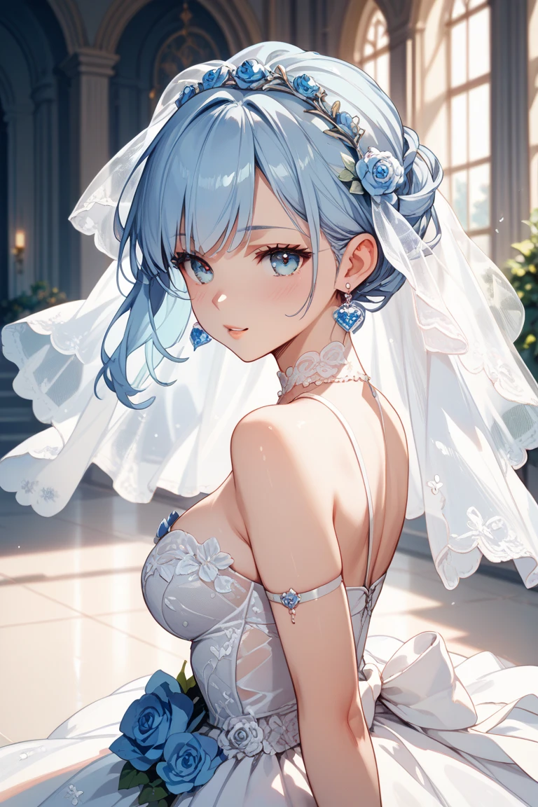 Masterpiece, high res, beautiful art, professional artist, 8k, art style by sciamano240, very detailed face, very detailed hair, 1girl, perfectly drawn body, beautiful face, long hair, light blue hair , very detailed blue vertical cat eyes, pouty lips , rosey cheeks, intricate details in eyes, extreme close up of face, see only head and neck, staring directly at viewer, wearing elegant wedding dress, jewellery, cat ears under veil, white elbow gloves, some freckles, wedding ring, extreme happiness expression, night wedding party setting, pov dancing with joy with the viewer at the reception hall,