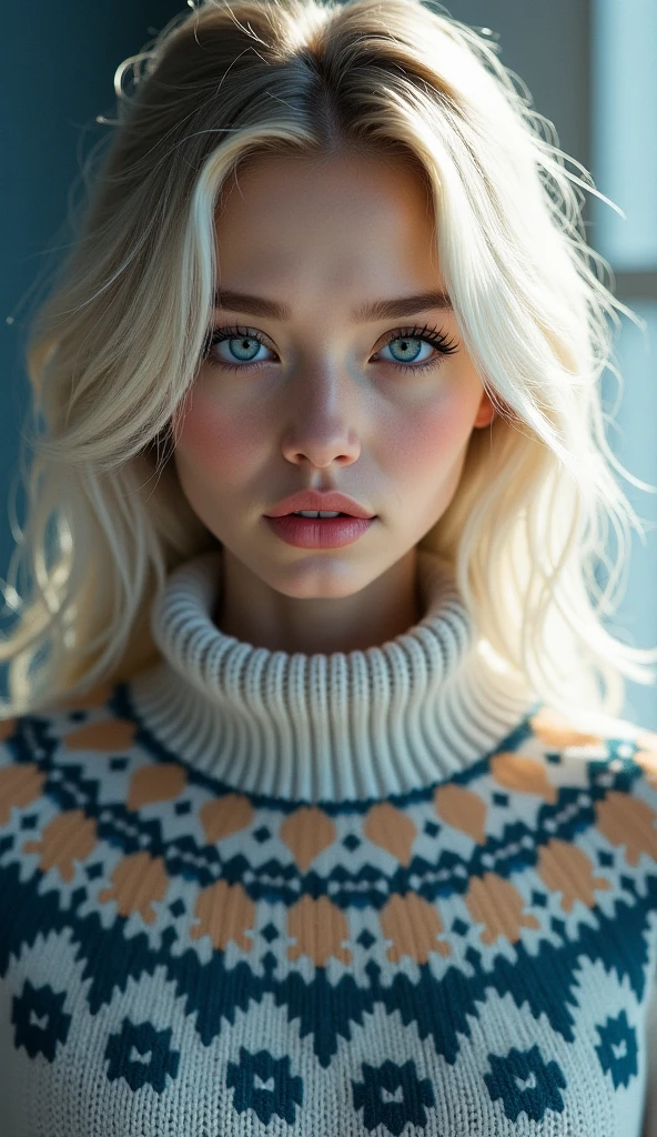 Photo of a very beautiful girl in super skinny jeans, tight light blue sweater, 25 years old girl, tall blond with blue hair, blue eyes, beautiful face, tall, very narrow hips, very small waist, very fit, beautiful_breasted, natural breasts, elegant, perfect face, perfect eyes, elegant, sharp focus, very detailed, matte, masterpiece, giga_breasted, 
Light beam Sunlit skin, freckles on her nose