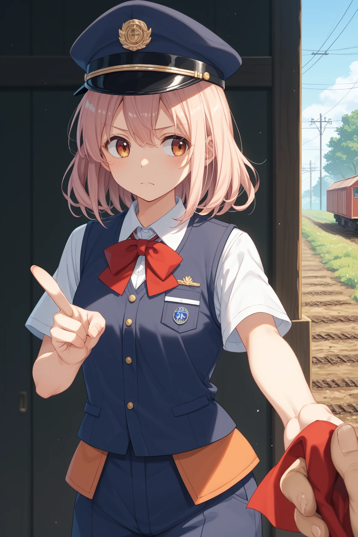One 16-year-old girl,(((Short))),(Little),(Thin),(Small breasts,(((Young face))),Black Hat,Character design sheet,Beautiful attention to detail,Beautiful lip detail,Very detailed目と顔,Long eyelashes,Realistic,photoRealistic:1.37,Very detailed,Professional,Vibrant colors,Studio Lighting,Sharp focus,Physically Based Rendering,High resolution,超High resolution. Pink eyes,(((Pink short hair))),エProfessionalン,White shirt,Chino pants,smile,Kunimi Tama