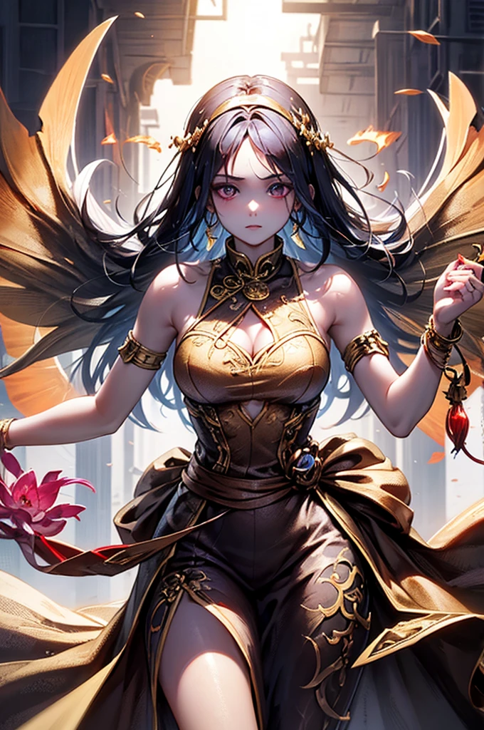 Dark cave dark yellow fog golden dragon girl