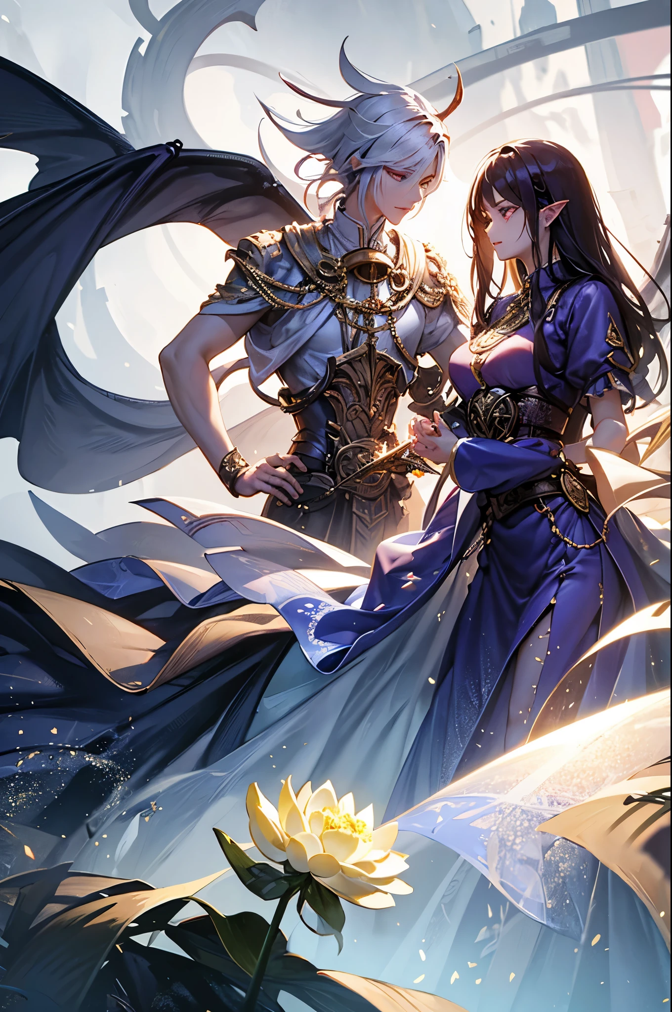three girls, heartbroken, wearing a ultra shattered and ultra broken cute skimpy butterfly armor, lot of missing pieces, very damaged armor ,ripped clothes, broken helmet ,broken shield and broken sword, in tears, sad, dramatic scene, tears flowing in the face, garden, roses, rain, ultra detailed face, night, moonglow, light of the moon