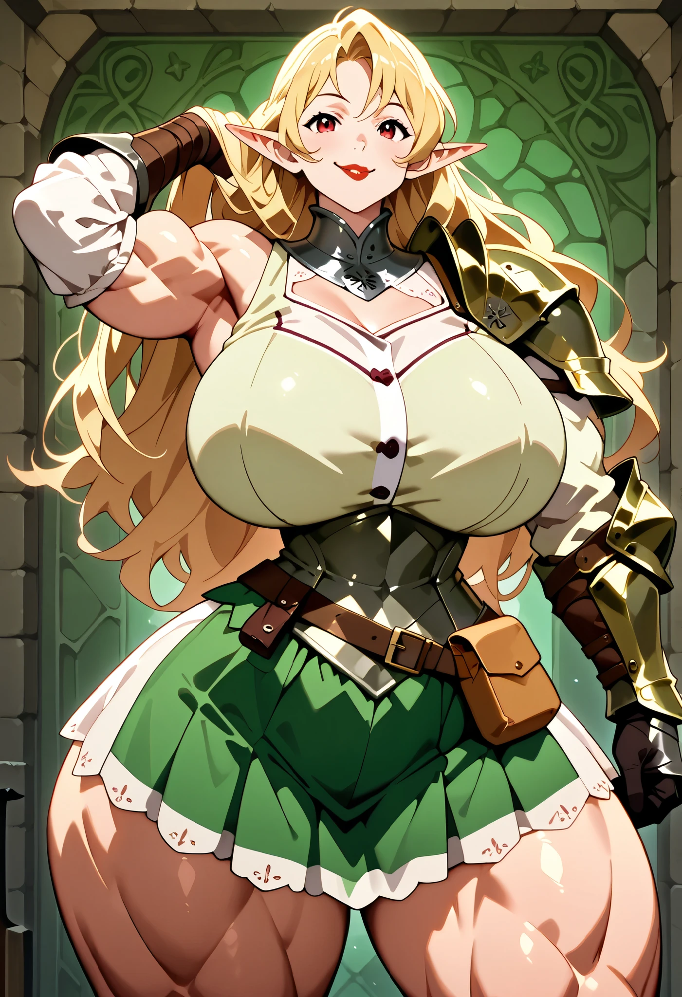 masutepiece, Best Quality, High resolution, solo, 1woman, Full body, Description Girls, detail hands, Detail fingers, Detail Face, cute face, detail legs, overdetailed art, Fine details, Huge breasts, Huge ass, steam, Sweat, blonde hair, adding hair, hair ornament, armor, jewelry, midriff, earrings, green eyes, see through, collaer, skimpy, angry, milf, (long tits), restrained, tiara, elf, forest, green dress