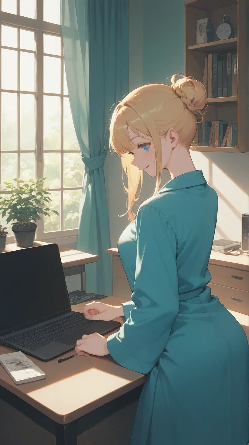masterpiece, best quality, detailed,Super high quality0,perfect anatomy,beautiful light and shadow, ,Beautiful white skin ,blond hair,blue eyes,disheveled hair,slim,adult,woman in her late 30s ,1woman,Violet Evergarden,
,Various poses,serious expression0,various hairstyles,from various directions,
anime style high quality 8k digital painting,sitting on a chair next to a computer, wearing a womans suit, Wear a suit casually, no tie, office setting in a cubicle, white lighting, working hard, masterpiece quality,