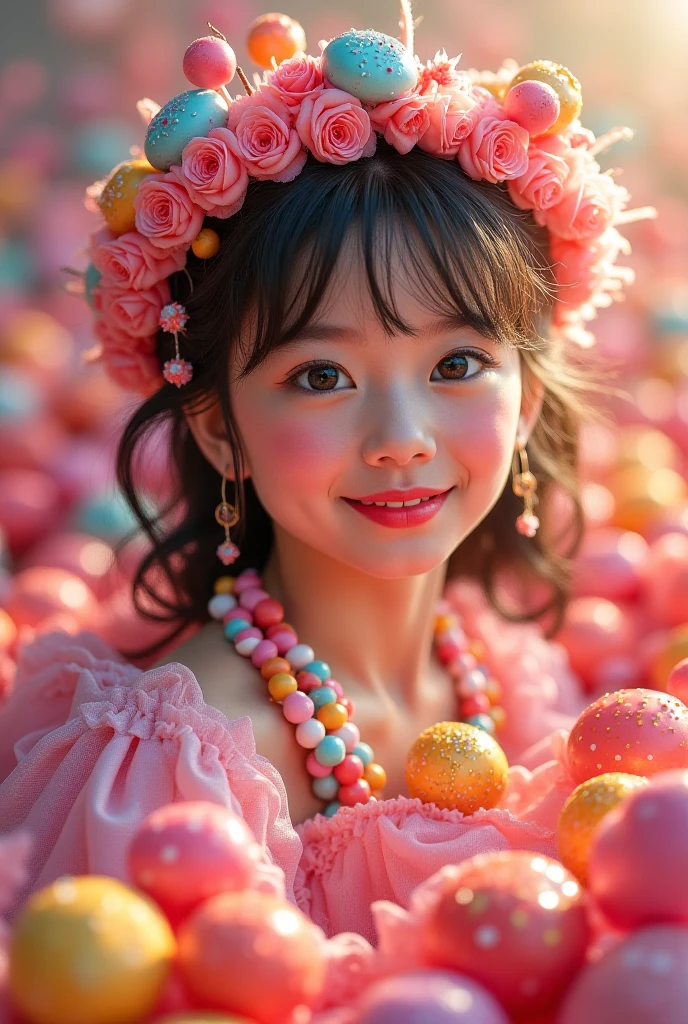 Beautiful girl, wonderful, lots of balloons, happy, happy, perfect quality, clear focus (chaos - home: 0.8), (masterpiece: 1.2) (realistic: 1.2) (bokeh) (best quality) (detailed skin: 1.3) (intricate details) (8K) (Detail Eyes) (sharp focus), (happy)
