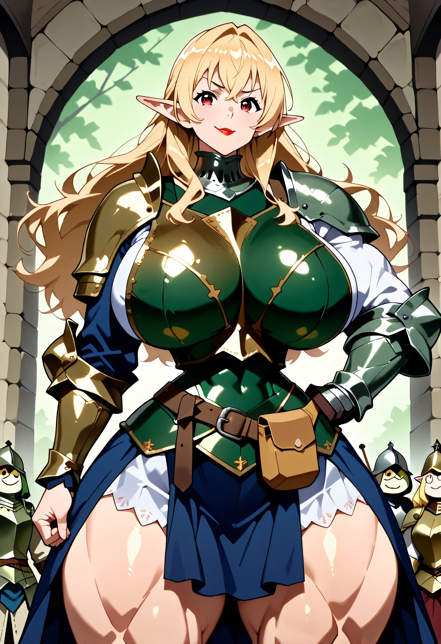 Elf Blonde Golden Eyes Headband knitting Long Hair Big Breasts blush armor Erotic Masturbation Obscene lines Squirting Expose Town Eyes are hearts Crowd Adventurer Lori Leg spread