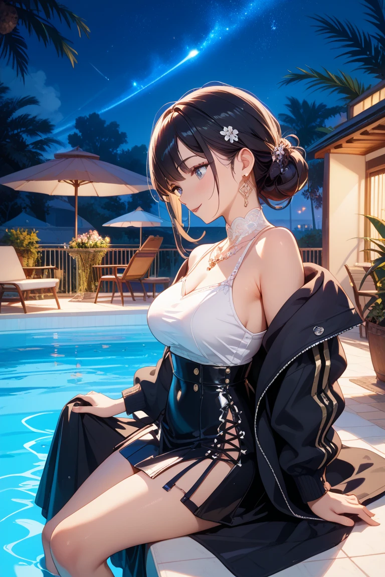 from above,overhead shot,onsen,(lying),(on back),baggy t-shirt,swimsuit,(random Lively pose),(Thin type),(large breasts),(random hairstyle),(Highest image quality, (8K), Ultra-realistic, Best Quality, High quality, High Definition, high quality texture, high detailing, Beautiful detailed, fine detailed, extremely details CG, Detailed texture, realistic representation of face, masterpiece, presence),(wearing glasses:1.5)