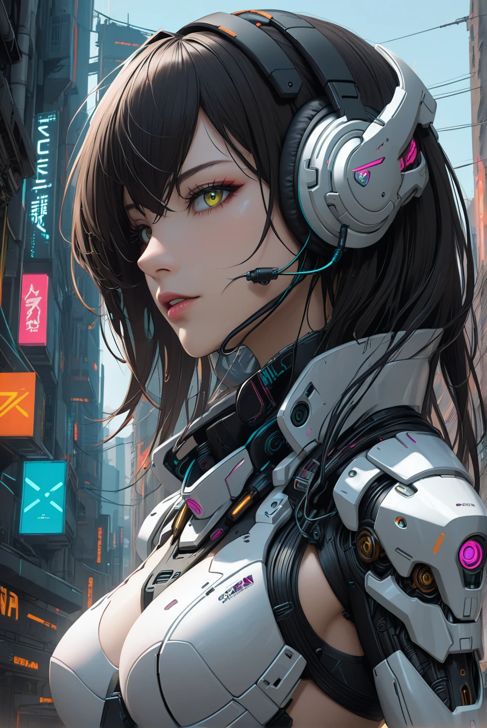 Very detailed, Advanced Details, high quality,  High resolution, 1080P, hard disk, beautiful,(War Machine),Armor War,She has a machine gun in her hand,See the big picture,beautiful,Mecha Cyborg Girl,BATTLE MODE,Mecha Body Girl,She is wearing a futuristic War Machine weapon mecha、(((Mechanical Headgear:1.3)))、(((Cyber Headphones:1.3)))、Close-up of a woman in a futuristic suit, Girl wearing mecha cyber armor, Cyberpunk Anime Girl Mecha, Female Mecha, perfect Anime Cyborg woman, Anime Cyborg, Mech Suit, Anime Mecha Armor, アニメMecha aesthetics, Girl in Armor, beautiful少女サイボーグ, Mecha aesthetics, Japanese Cyborg, Cyber Suit, Cyber Japan style armor、((High ponytail:1.3))、(((Dynamic pose:1.3)))