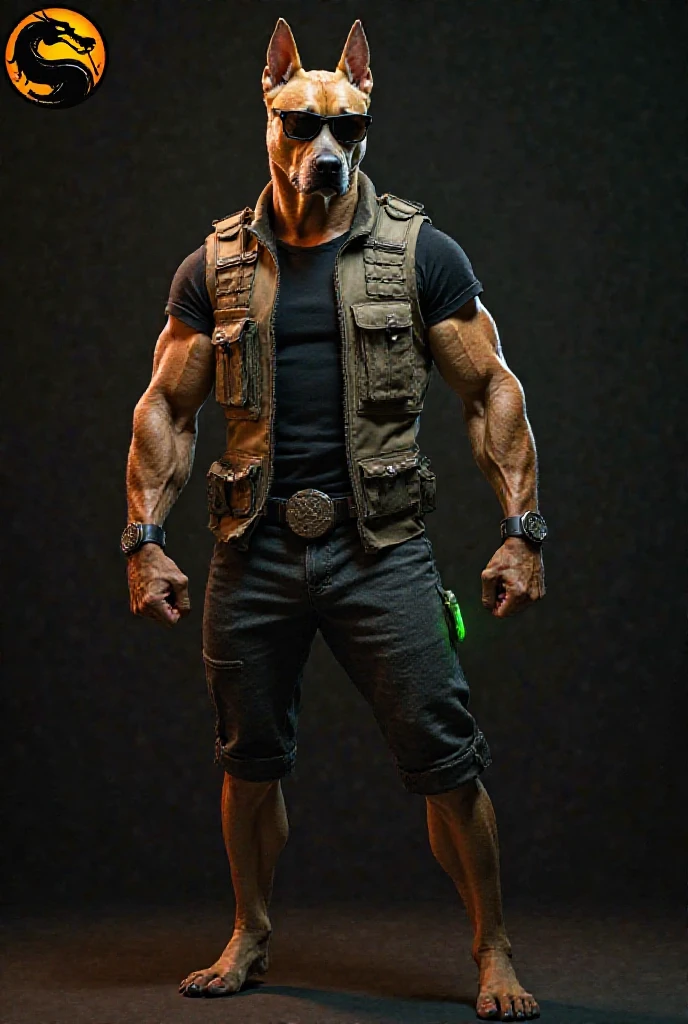 A tall person , dark haired , brown skin color , naughty man , with a brass knuckle in each hand , brown and strong eye color ,wearing a jacket and skull shirt underneath and ripped pants at the knee and black nike shoes
