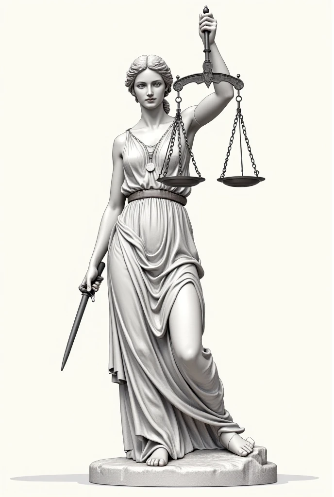 Half body of a justice lady holding a scale backview drawing