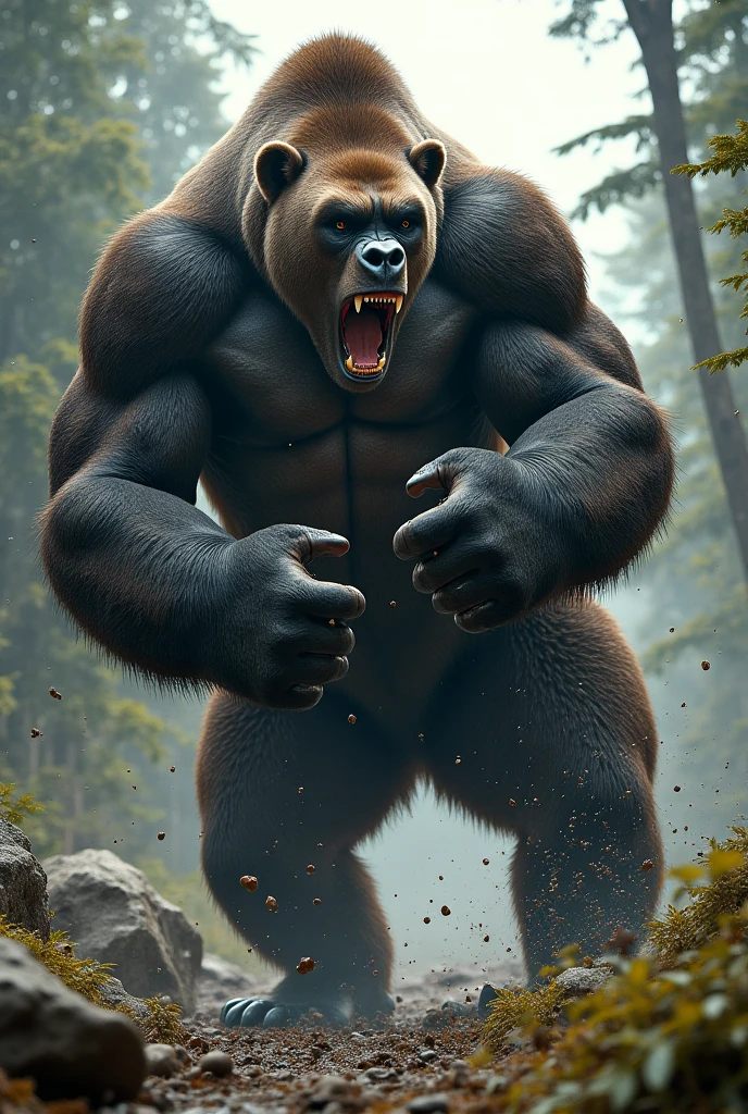 A picture of a gorilla and a bear in one face 