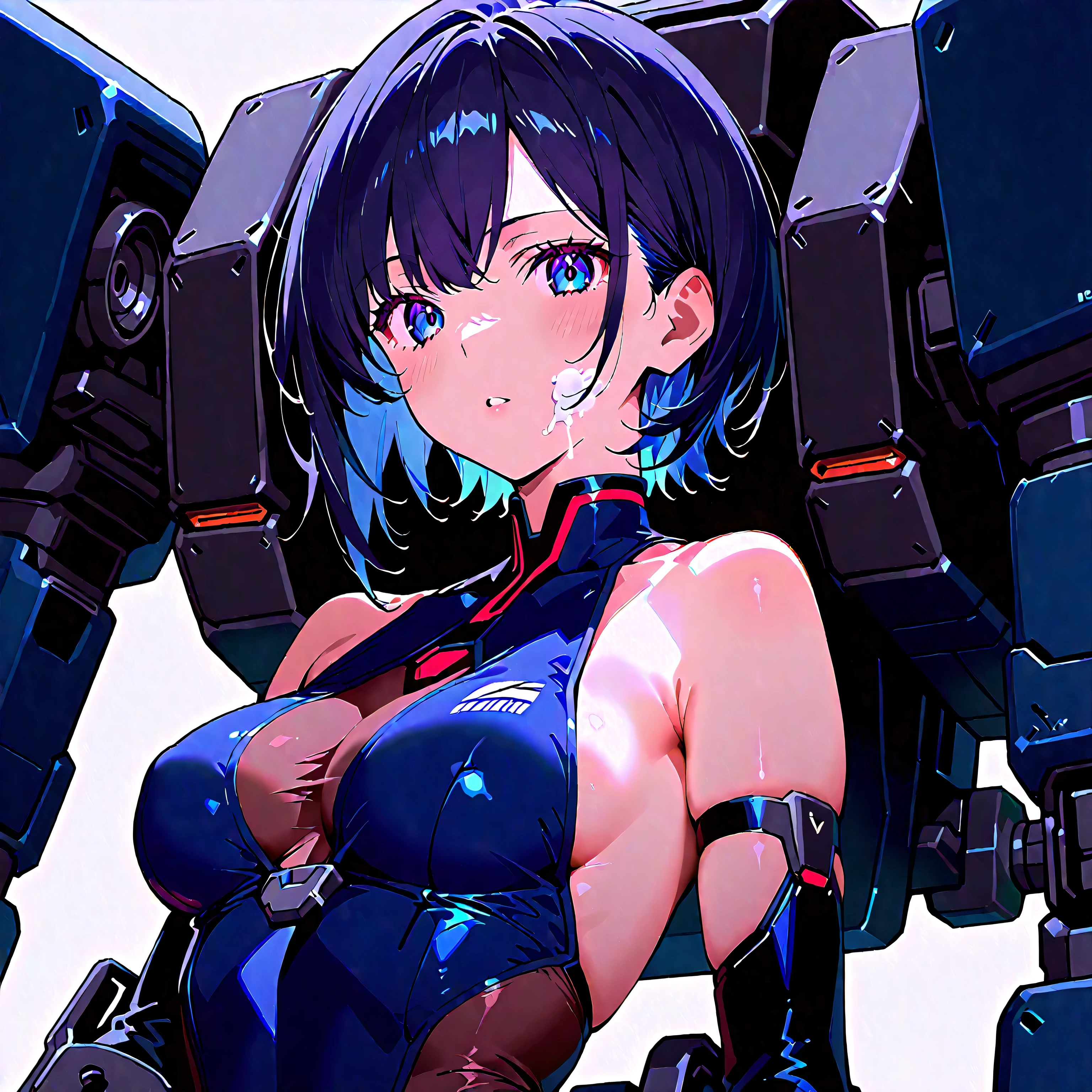 masterpiece, best quality, extremely detailed, (8K, 4K, Best Quality, hight resolution, 超A high resolution:1.1), Japanese android woman,Plump , announcer,control panels,activate,Squat,android,droid,Mechanical Hand,Robot arms and legs, Black Robot Parts,black hair,darkblack knee high socks,black sponge joints,blunt bangs,white robot body,ceramic body,leather boots,perfect cyborg girl