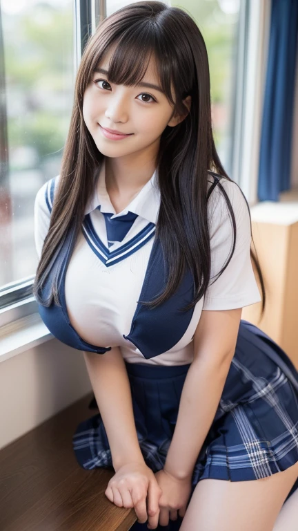 maidennurse、School uniform、huge tit、a beauty girl、Twin-tailed、Bun head、a short skirt、blouse that shows bra、Closes to the skin、A slight smil、Facing this way、Bold poses、with spreading legs