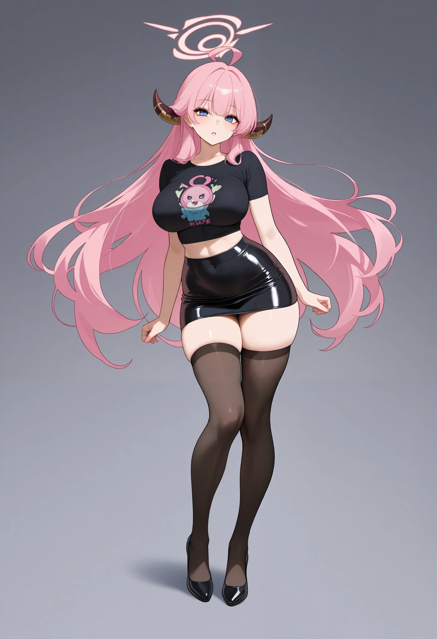  beauty　sexy　glamour　Sexy pose　lure　disgusting expression　narrows his eyes　full body　knee-high socks　tight skirt　t-shirt