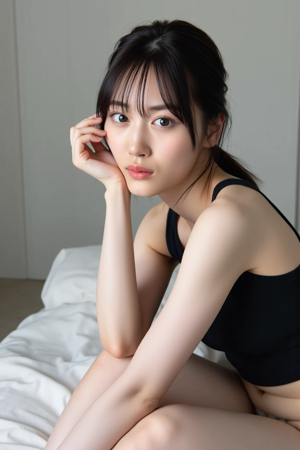 Mujer arafed con un sujetador negro tirada en el suelo, hermosa mujer surcoreana, sun yunjoo, hermosa joven coreana, park De mi parte, De mi parte, modelo de moda femenina coreana, foto de modelo chica delgada, sexy :8, preciosa modelo china, hermosa joven coreana, jia, ella lleva una camiseta sin mangas negra