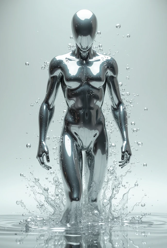 (masterpiece,best quality,super detailed,Best Illustration:1.3), 1 person, melt, smooth shining full length metal body, Reflector processing, shining, sleek liquid metal hair, Simple black background