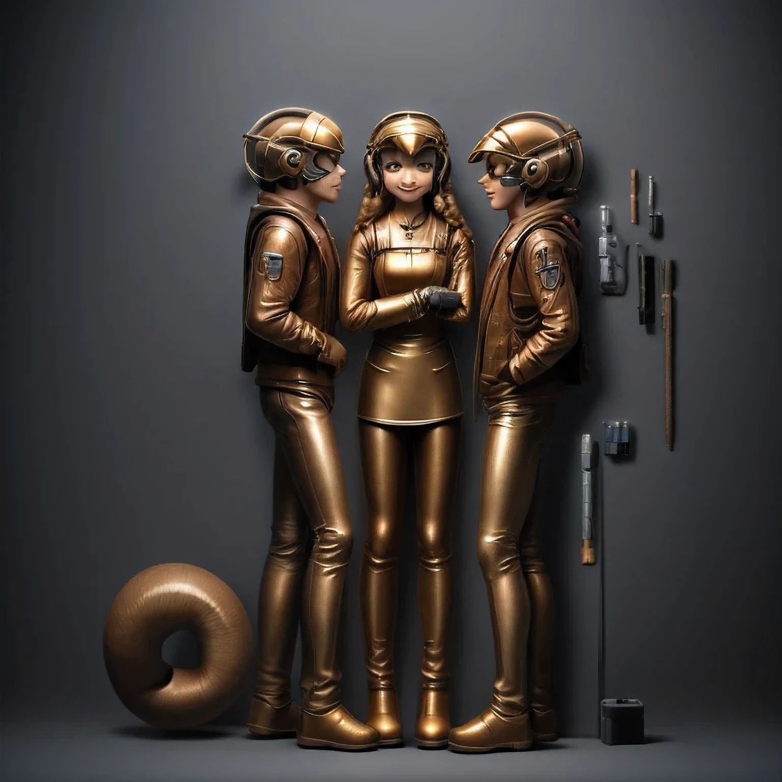 Three-Headed Suit, Copper Gold, King Kong, Maya Star,, Burlap Cloak, Rainbow Headgear, Platinum Silk Cyberpunk Light Crossbow Space Station 1:900 micron miniature model,Leather illustration,Side view angle,((Side view angle)), wear gold frame reflective sunglasses ,Back to the future weapon, very happy ,Side view angle,full body,Stereo,(Nautilus)Octane Rendering,Perfect face,Collagen texture,1:1