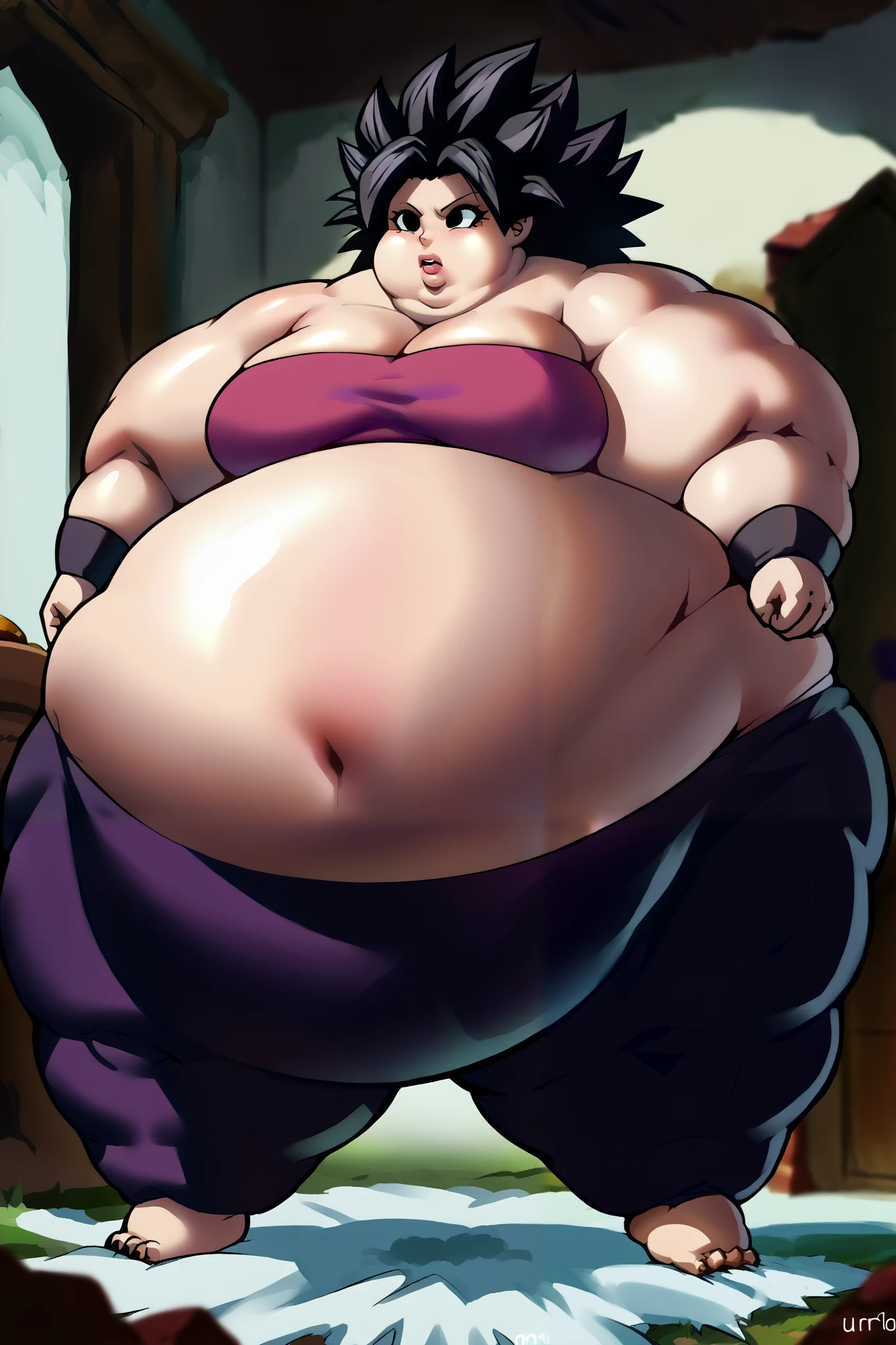 Chunli, ninomae hair, ninomae tentacles, gigantic muscular body, huge breasts, 4 arms, full body.