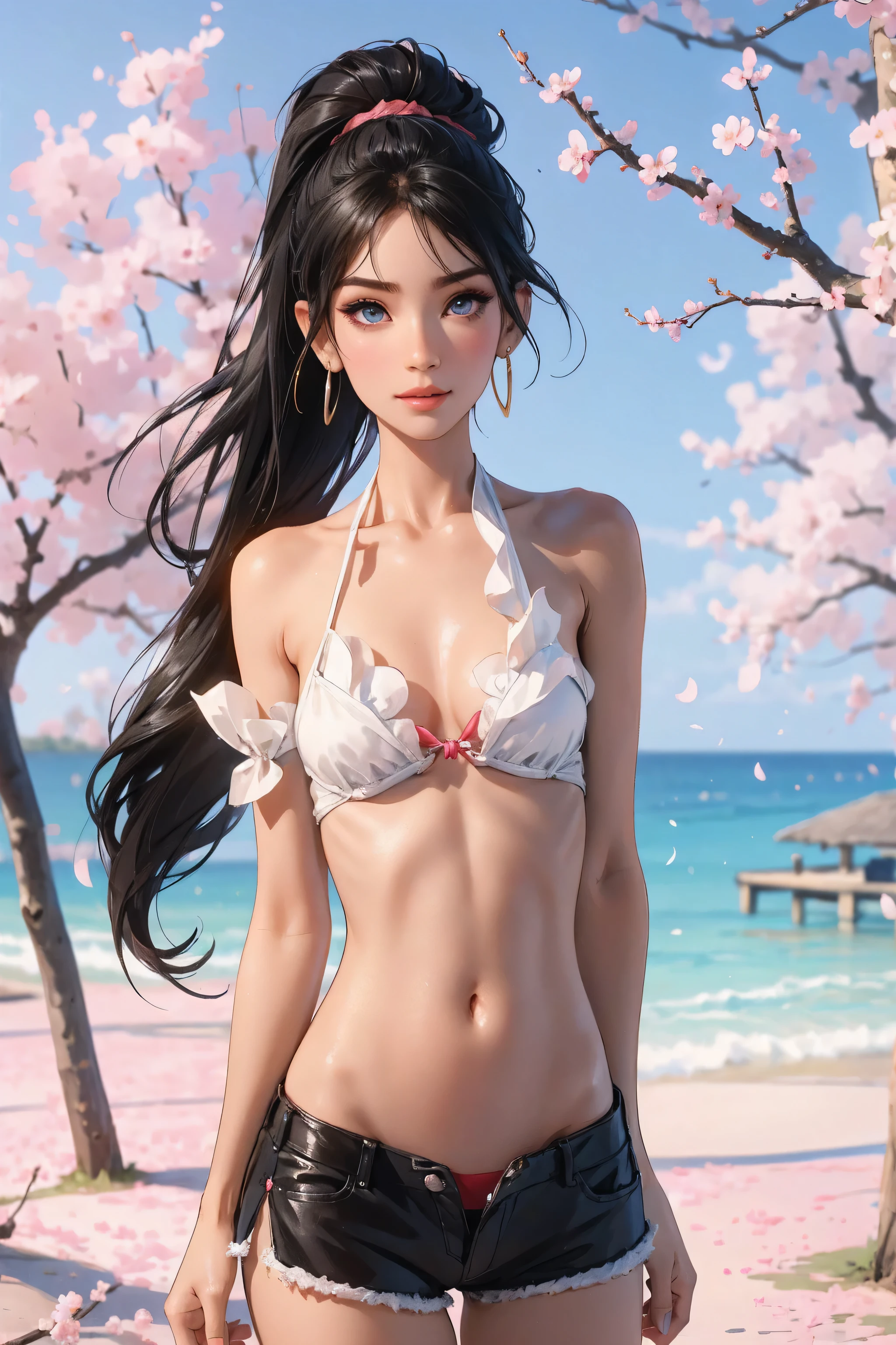 (One person, Lucy is an 1 female with a , well-toned figure, characterized by her porcelain white, flawless skin that beautifully highlights her sharp brown eyes and naturally pink lips. She has a distinct hourglass shape, with small A-cup breasts, a defined waist, and a curvy bum. Her straight black hair flows down to her waist, with messy bangs partially covering her forehead, adding a touch of effortless style to her appearance. Dressed in a white off-the-shoulder dress that gracefully reveals her shoulders, she maintains an elegant yet simple look. Underneath, she wears plain white panties and a strapless white bra, completing her clean and sophisticated ensemble.),BREAK,(date me at street,happy with me),BREAK,Conceptual Art, masterpiece, Super Detail, Attention to detail, high quality, 最high quality, High resolution