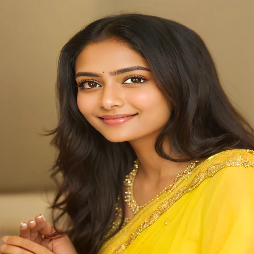 A indian cute girl, pretty indian girl, yellow kurti