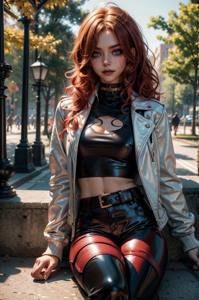 Woman 21 years old red hair curly glasses round freckles white skin athletic body 1,60 tall black clothes in a more grunge style