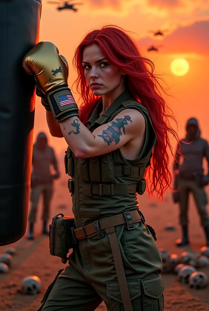 A beautiful girl with long red teal blue purple green blonde and brown hair. with fire ice earth lightning water and plasma powers being held in her hands and surrounding her. wearing revealing red teal blue purple green yellow and brown clothing and combat gloves. in a sexy and  powerful combat pose.  
