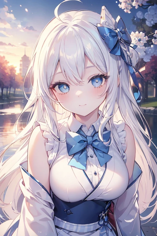 (masterpiece, best quality), intricate details,
1girl, blonde hair, blue eyes, light silver hair, white hair tips,
Big breasts, smiling, opened mouth, wear white shirt, long Sleeve shirt, blue checkered shirt, Park background