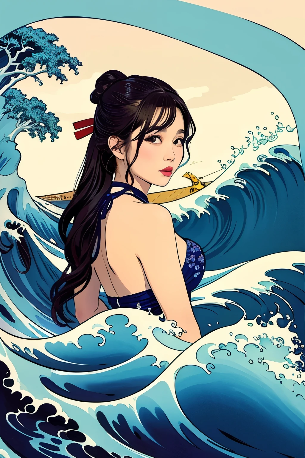 One in a cheongsam,Cleavage,Big Wave Girl,Pure face,Stand on the podium,A shy look