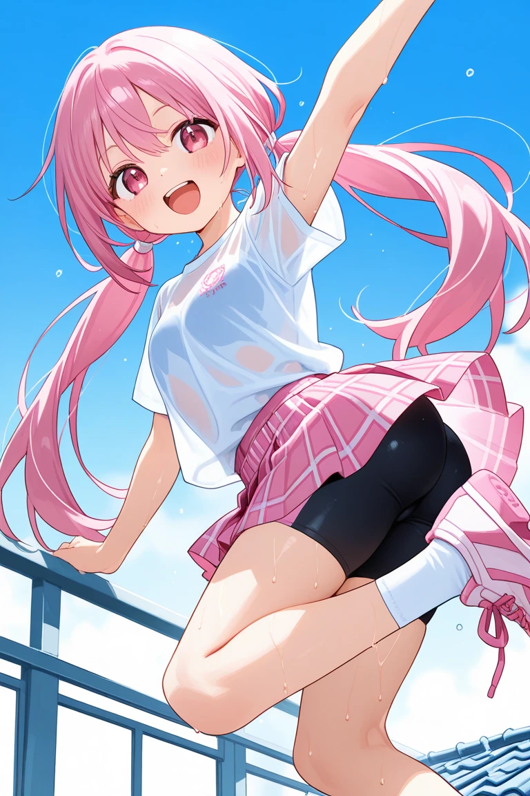 Highest quality、High resolution、Detailed Background、(Detailed eyes:1.2)、Teenage beauty、(Highly detailed face:1.4)、(Huge breasts:1.2)、Cute hair color、Cute hairstyle、Perfect body line、Tennis court、Girls enjoying tennis、smile、Uplifting、One-piece tennis wear with a skirt、The skirt is flared and cute、T-shirt and skort set、The T-shirts are printed with logos and graphic designs, making them sporty yet cute.、Colorful gradient and patterned designs、Pale pastel colors and vivid colors、Feminine details such as ribbons and frills、It has a ribbon on the waist and frills on the hem.、hair band、Wristband、socks、Sneakers and other shoes are also available in white and pink.、Choose pastel colors、Sporty yet cute、Cute gestures