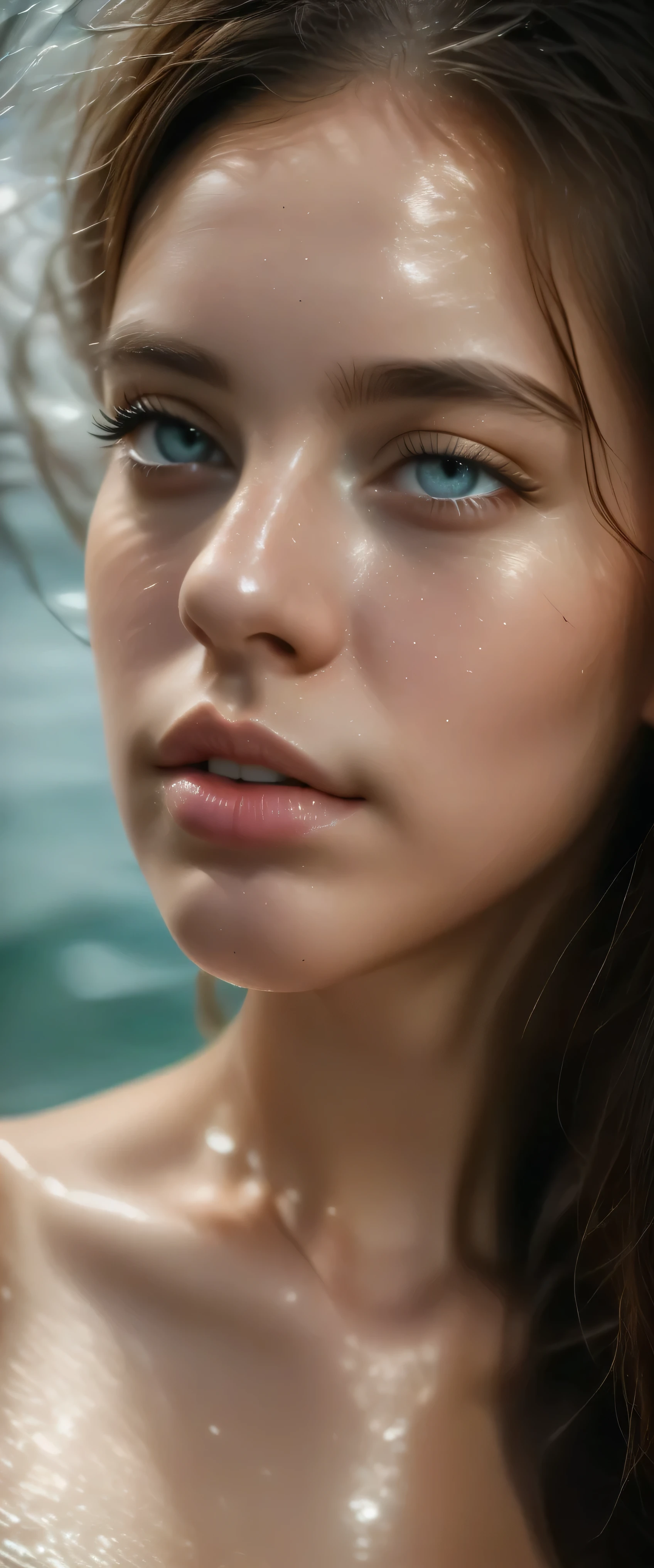 there is a woman with hands tied up, neck zoomed in, closeup of arms, upper body close - up, upper body close up, skinny upper arms, zoomed out shot, close up half body shot, neck zoomed in from lips down, detailed arms, smooth tan skin, armpit,a close up of a woman ,photorealistic skin texture, detailed unblurred face, close up at face, close up of face, realistic skin texture, realistic textured skin, ultra high detail ultra realism, hyperdetailed skin, closeup on face, 8 k pores,UHD, closeup of face, neck zoomed in from lips down