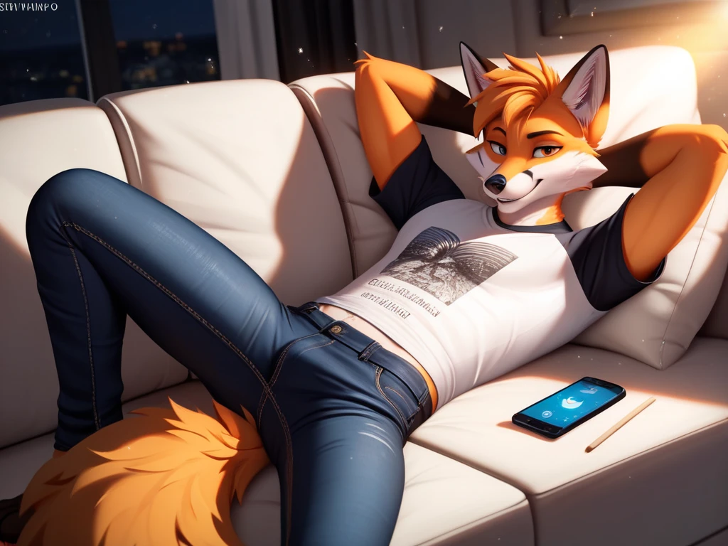 Male Nick Wilde lying on a bed. He is wearing black underpants. He presents his hot ass