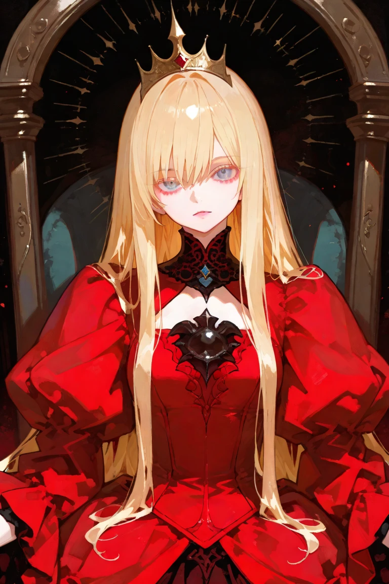 Gothic style a beautiful woman wearing a rose red (liquid dress) Prone in "Cyber Nexus", Bird's Eye View, from front, [full body],
depressed,
Fringe,
Platinum Blonde hair, . Dark, mysterious, haunting, dramatic, ornate, detailed