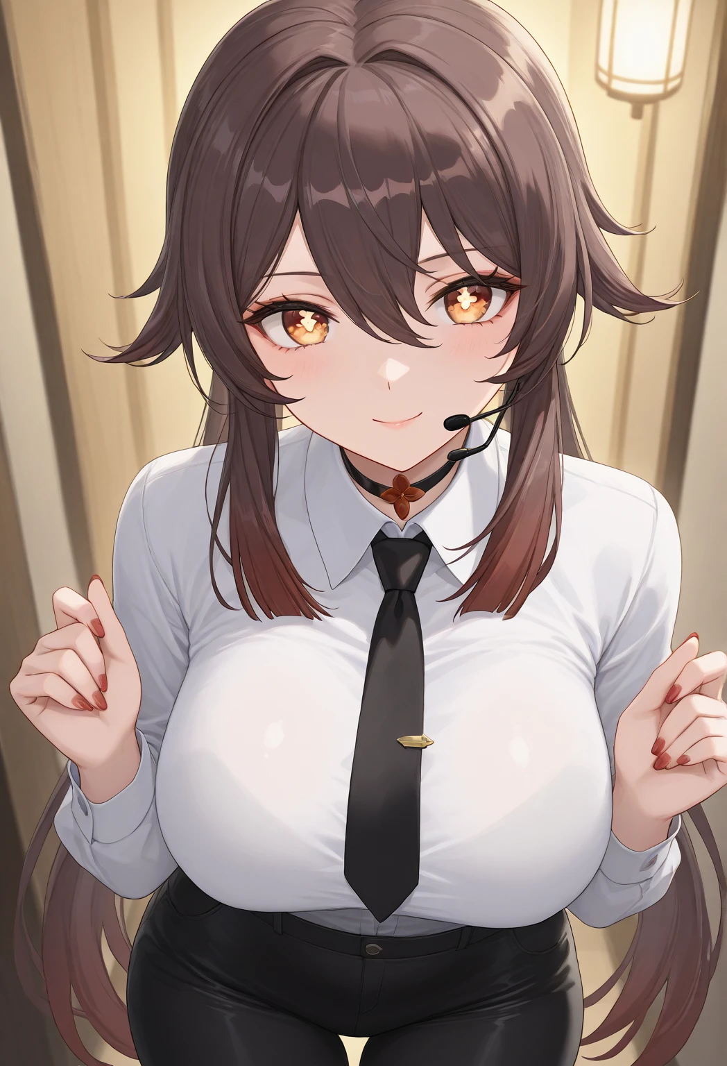 long black hair、long eyes、big breasts、長袖のカーディガン、オフショルダーの生地の薄いマキシワンピース、mask、full shot, My chest is about to fall、big cleavage、Turn your face away、bewitching adult woman、事務職、Office lady、((写真付きのIDを首から下げる)), セクシーな立ちポーズ、