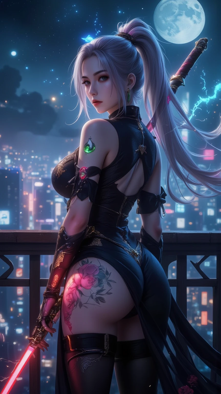 alta resolução, obra-prima, melhor qualidade, foto corpo inteiro, 1girl, back at you, white lingerie, in the background cemetery on night, pele finamente detalhada
