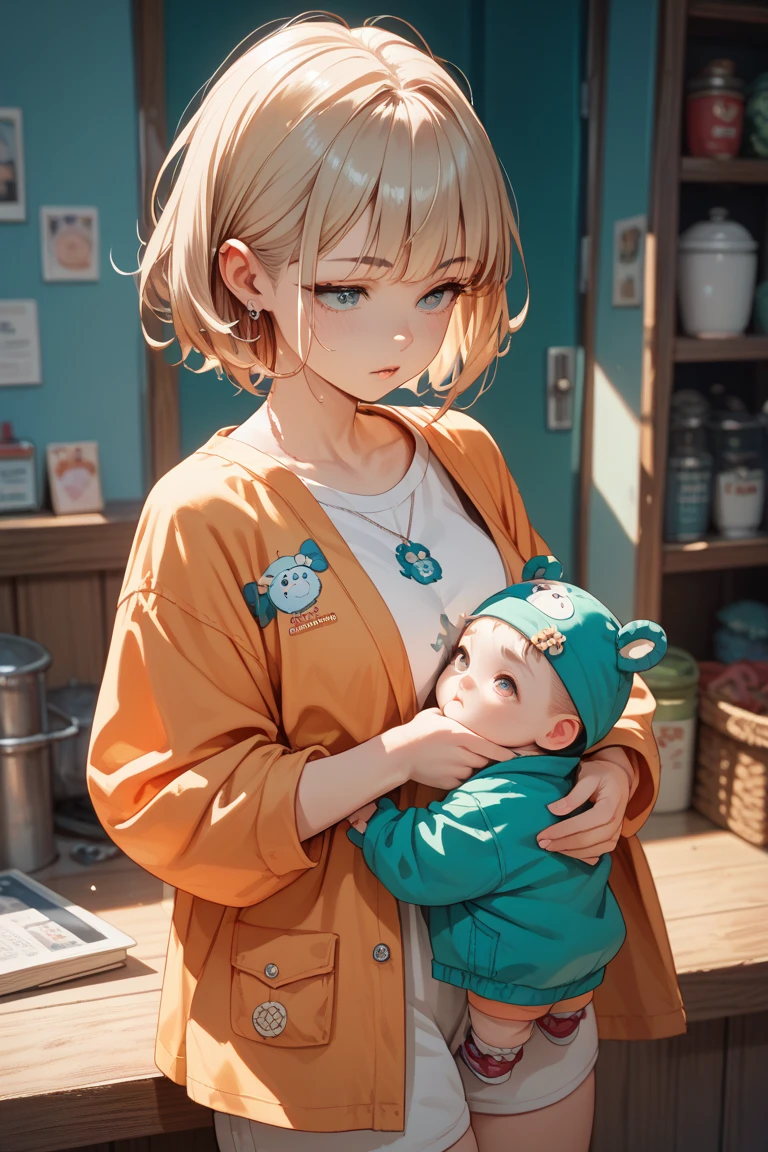 (Cyberpunk), Cyberpunk (series), 1 名girl, Baby Girl,With a happy smile,girl,whole body,(Delicate face:1.2), 八岁小girl,White hair, honey-colored pupils, confused expression, and a little wound on the body ,Standing painting,一米五girl