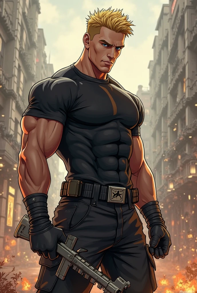 young muscular man, rectangular body, trapezoidal head, with blue eyes, Latin features with a gunslinger-style beard and short silver hair, in short tight underwear, shirtless, flexing muscles and tanned skin, posing standing, full body image