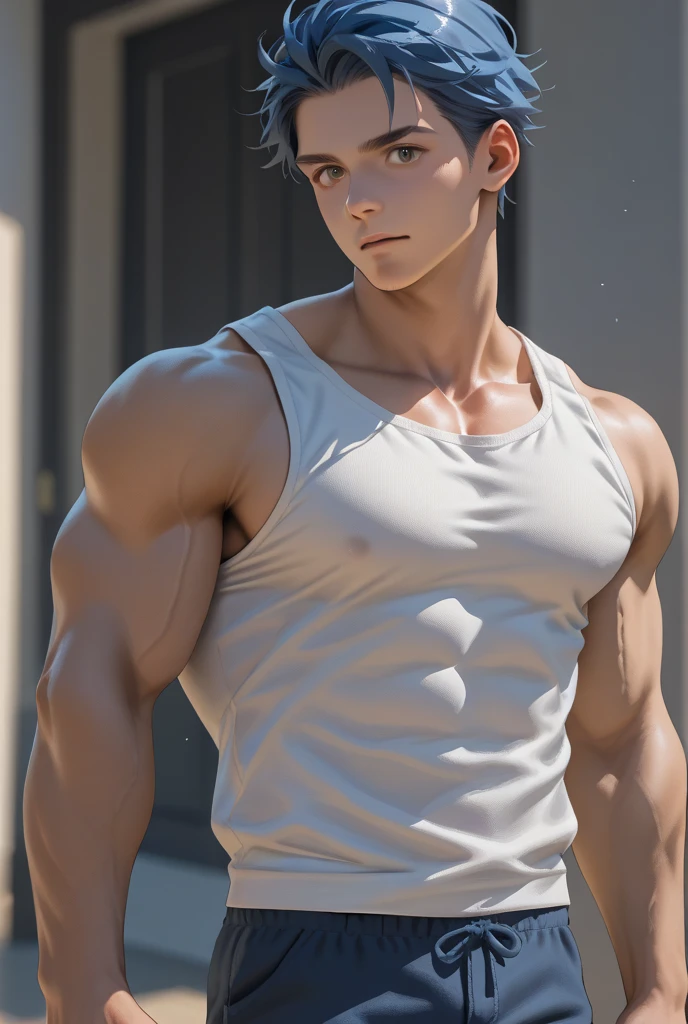8K, complicated, elegant, Very detailed, majestic, Digital Photography, Surrealism, (masterpiece, Side Light, Beautiful and delicate eyes: 1.2), HDR, (Bright red eyes)), Topless, chico Handsome, Black Hair, muscle, Handsome, masterpiece,full-body shot,Bright picture