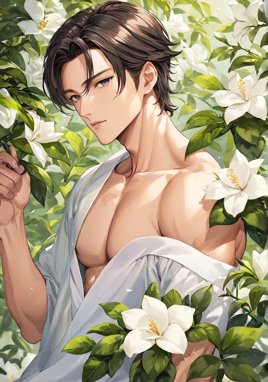 A Korean man, Slim , Fair-skinned Asian, good eyes, Detailed body, Detailed faces, Wear white thongs, Bare lower body, Good outdoor lighting, Seated and sexy poses, Good expression , Sexy and cute, No strange poses, No beard, ,Only skinny thongs, A face as handsome as a K-pop idol, Bare-chested