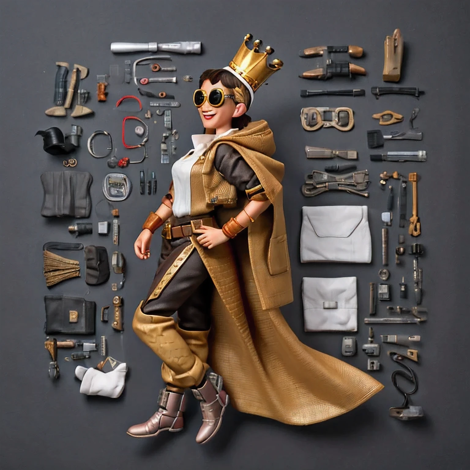 Headed Suit, Copper Gold, King Kong, Maya Star,, Burlap Cloak, Rainbow Headgear, Platinum Silk Cyberpunk Light Crossbow Space Station 1:900 micron miniature model,Leather illustration,Side view angle,((Side view angle)), wear gold frame reflective sunglasses ,Back to the future weapon, very happy ,Side view angle,full body,Stereo,(Nautilus)Octane Rendering,Perfect face,Collagen texture,1:1