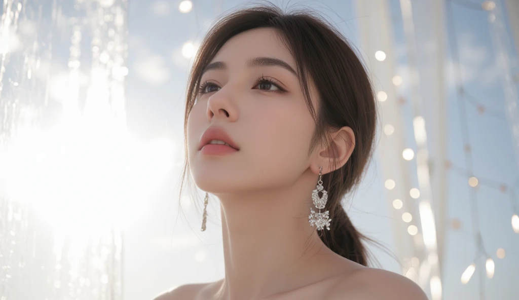 there is a woman in a wedding dress posing for a picture, earring, jia, 9k, 9 k, wearing pearl earrings, jiyun chae, sha xi, guweiz, [ realistic photo ]!!, inspired by Sim Sa-jeong, ji-min, heonhwa choe, h 576, lee ji - eun