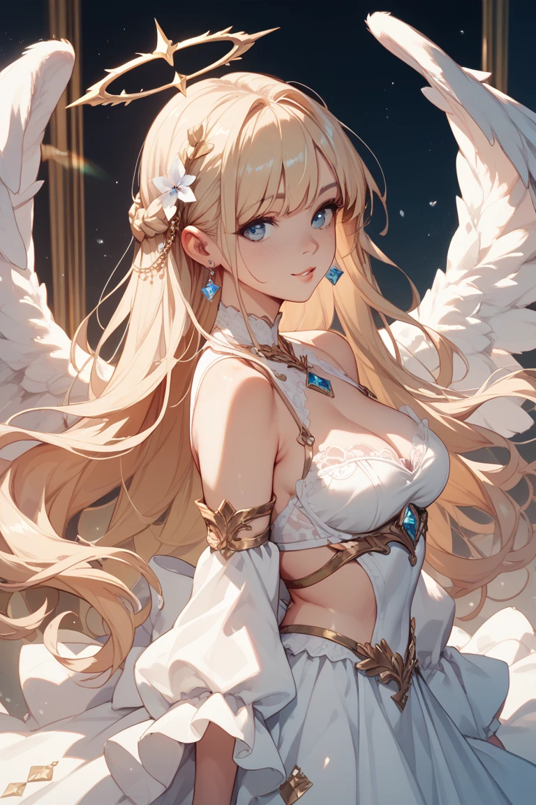 masterpiece,Highest quality,Very detailed,Armed Angel,Blonde,Beautiful and detailed eyes,skinny,Small breasts