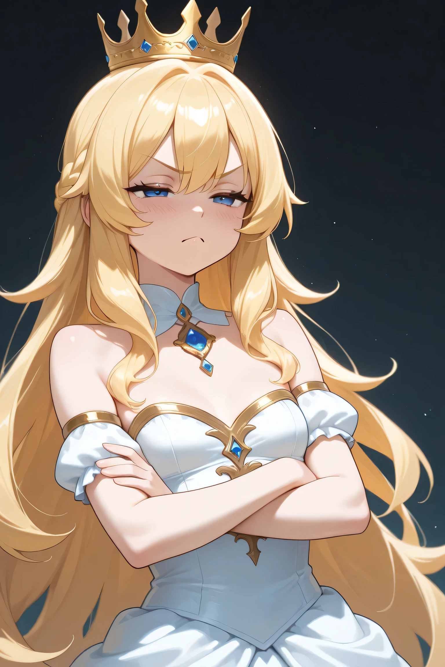 score_9, score_8_up, score_7_up, white background, simple background,
BREAK
source_anime
BREAK
1girl, solo, Calca, Calca Bessarez, blonde hair, (extremely long hair1.3), very long hair, white tiara, white dress, blue eyes, medium chest,extremely long hair