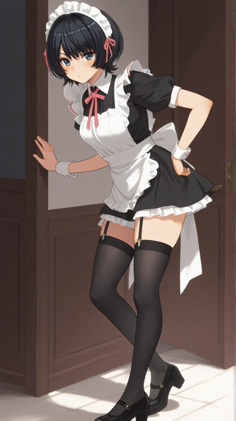 Pink hair,short and wavy hair,Cute girl,(She wears a long white transparent dress),white stockings,high-heels,whitegloves,Delicate facial features,perfect bodies,(Single leg raised),The reveal panties,One foot on the table,is shy,Be red in the face