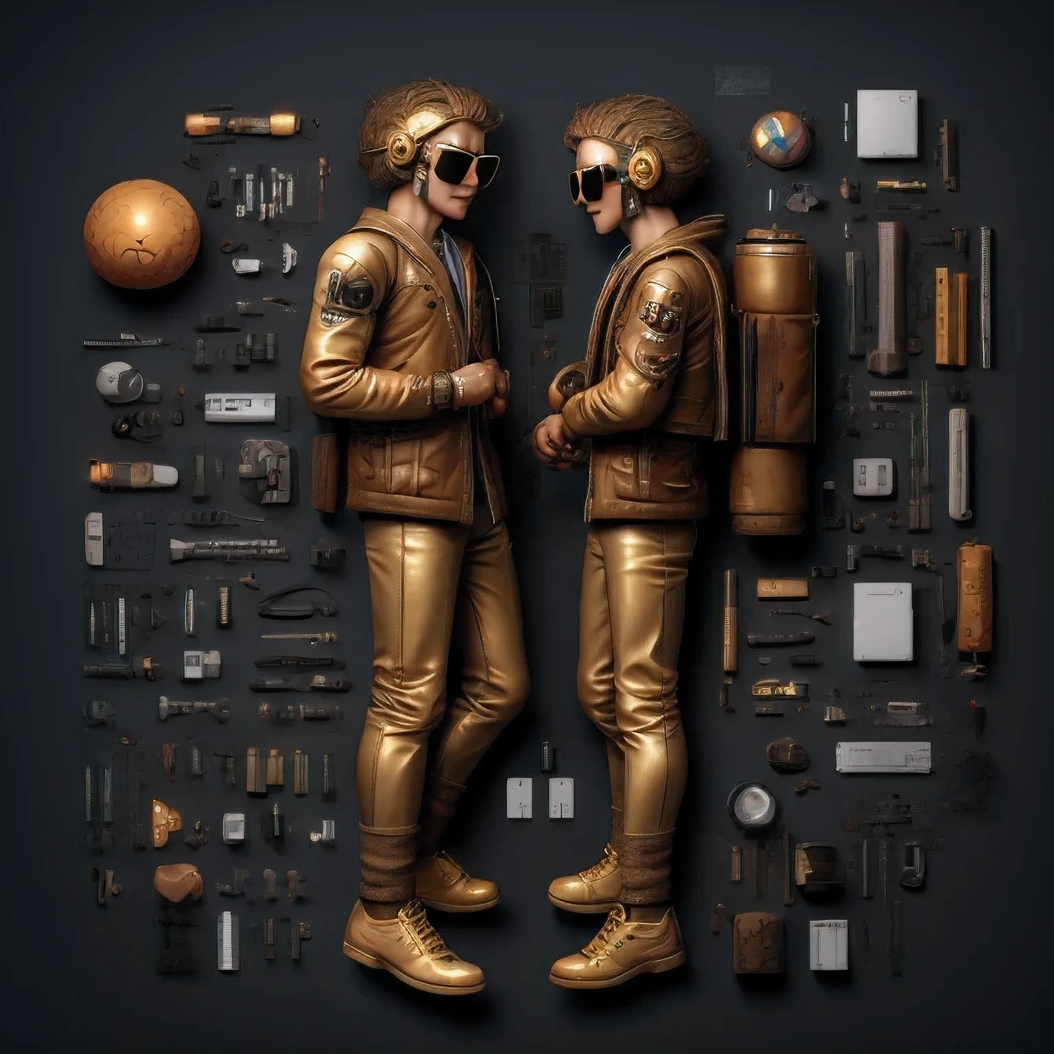 Headed Suit, Copper Gold, King Kong, Maya Star,, Burlap Cloak, Rainbow Headgear, Platinum Silk Cyberpunk Light Crossbow Space Station 1:900 micron miniature model,Leather illustration,Side view angle,((Side view angle)), wear gold frame reflective sunglasses ,Back to the future weapon, very happy ,Side view angle,full body,Stereo,(Nautilus)Octane Rendering,Perfect face,Collagen texture,1:1