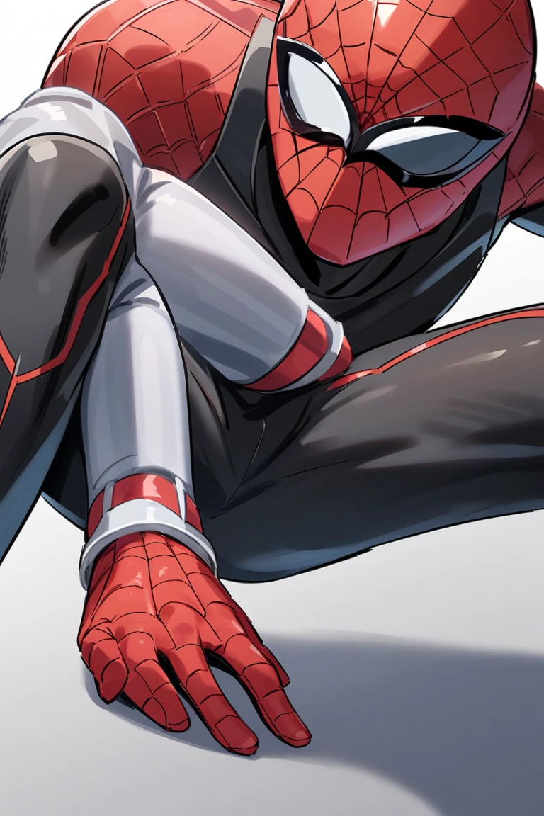 boy Spiderman very wet sweaty white socks laying down on his on bed feet soles showing so very close to the camera