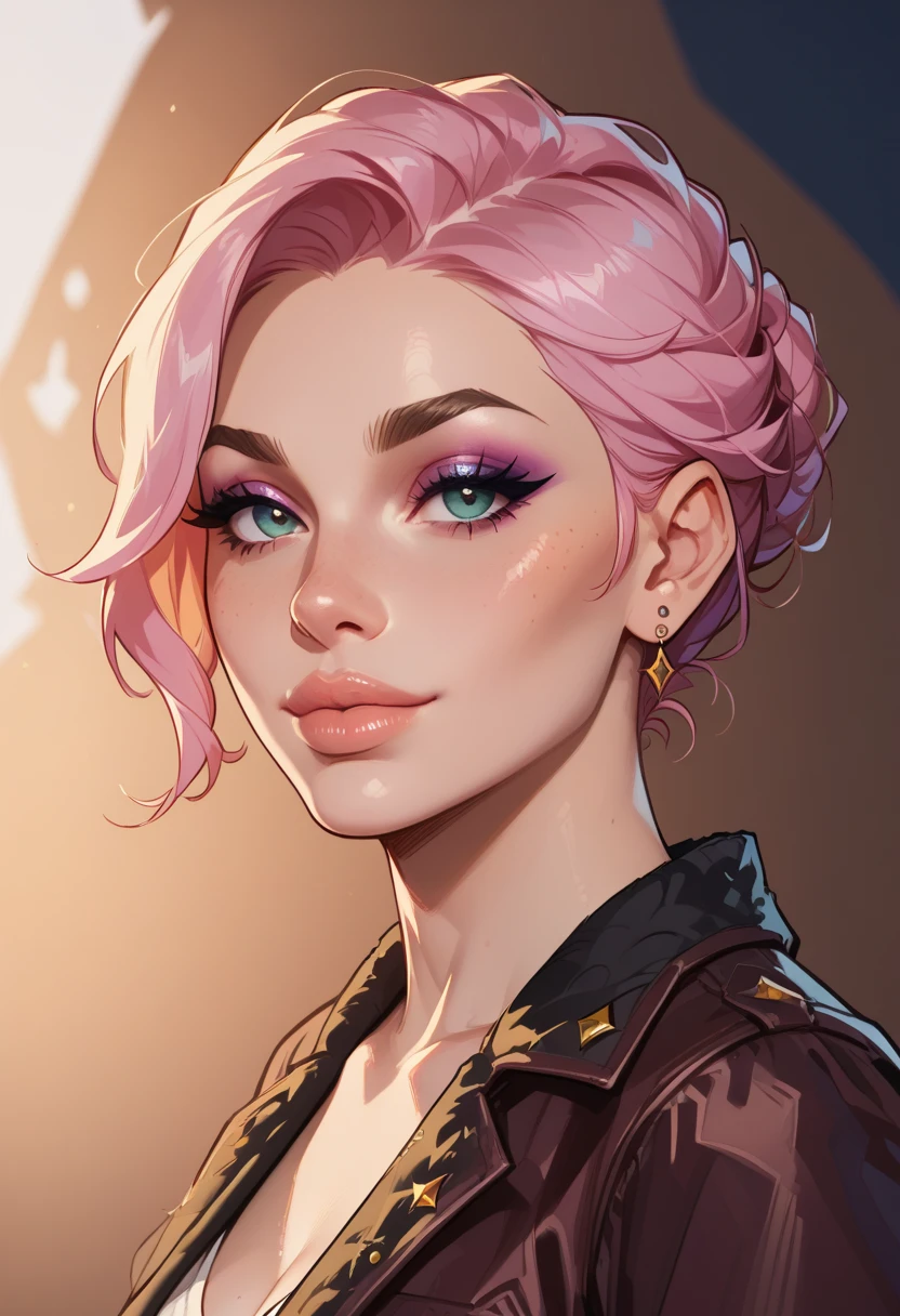 Create a stylized character of a girl designed for a 3D game. The character should have sculpted hair with intricate details and vibrant colors. Provide front and side views as reference images for modeling. Her outfit should have a fantasy theme, incorporating unique elements that enhance her whimsical appearance. The background should be simple to keep the focus on the character