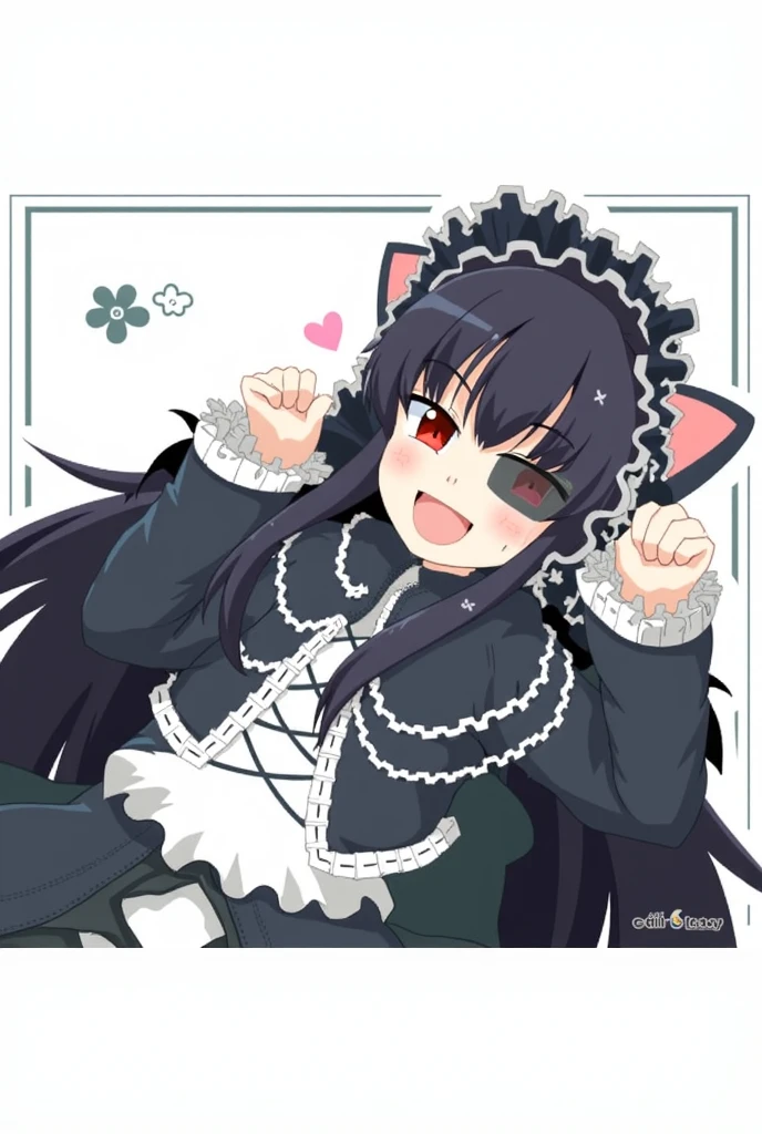 Anime girl with black hair and pink dress sitting on the ground, cute anime catgirl, anime moe art style, small curvy loli, loli in dress, Very Beautiful Anime Cat Girl, Anime girl with cat ears, anime cat girl in a maid costume, pink twintail hair and cyan eyes, Cute anime girl, Lori,(((((a cold expression))))